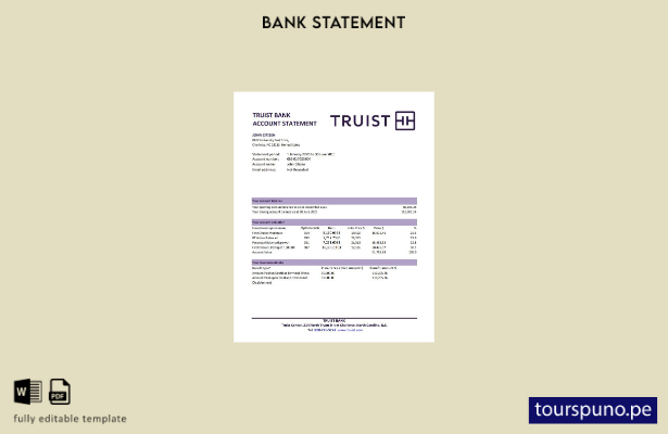 listo para imprimir plantilla de Excel de extracto bancario de USA Truist